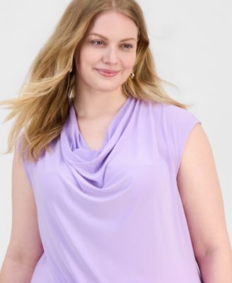 Plus Size Cowl-Neck Cap-Sleeve Top