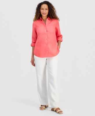 Petite 100% Linen Button-Front Shirt, Created for Macy's