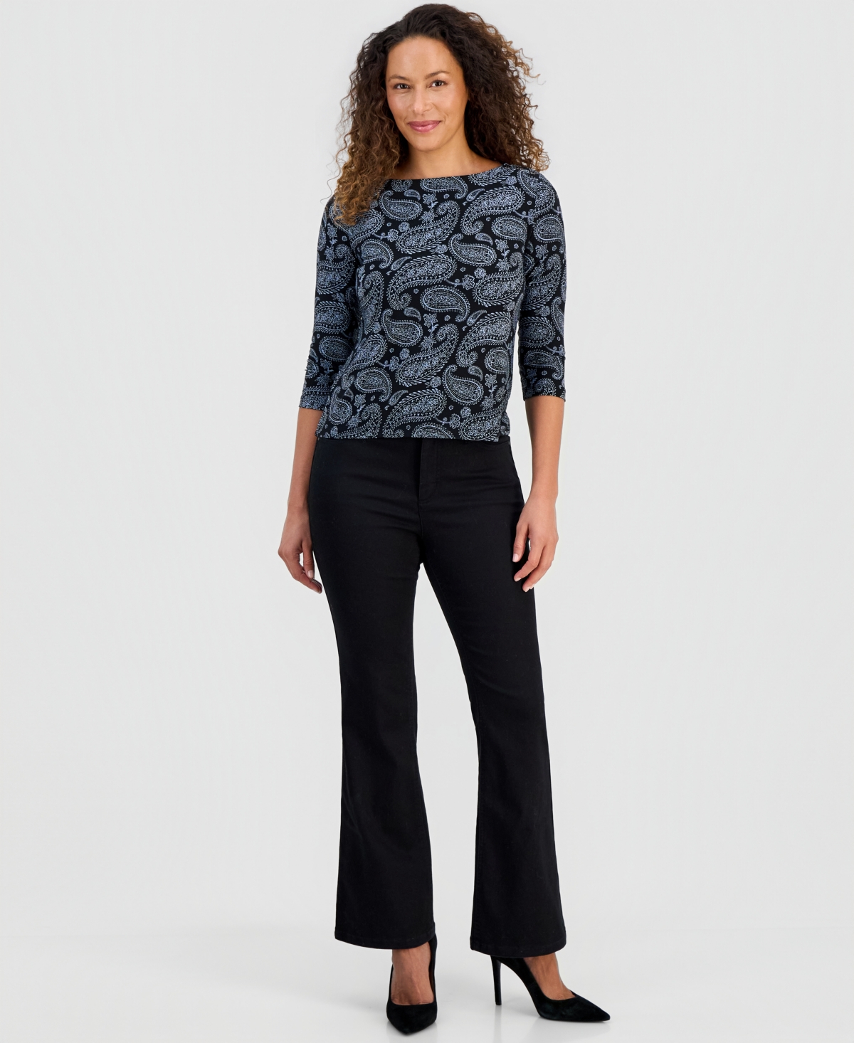 Jones New York Petite Printed Boat-Neck Top