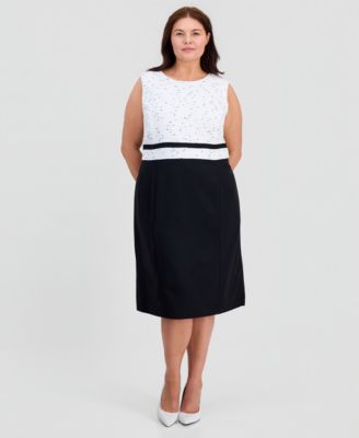 Plus Size Sleeveless Mixed-Media Sheath Dress