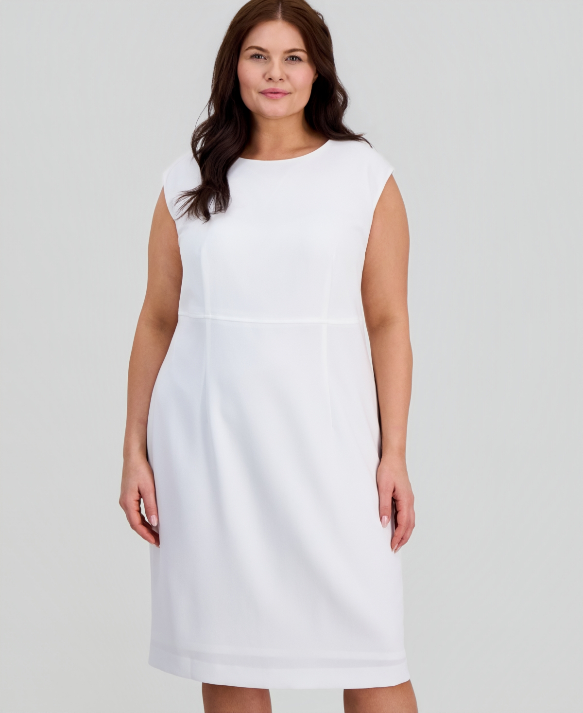 Kasper Plus Stretch-Crepe Cap-Sleeve Sheath Dress