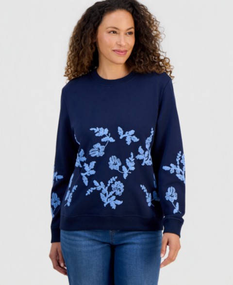 Женские Style & Co Petite Floral Embroidered Sweatshirt, Macy's Exclusive