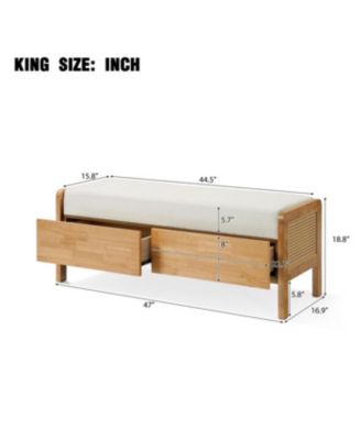 Upholstered Storage Ottoman Bench, Wooden Legs, Oak+Beige