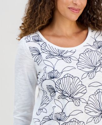 Petite Embroidered-Front Top, Macy's Exclusive
