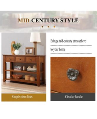 48" Solid Pine Wood Console Table with 3 Drawers & 2 Shelves (Brown)