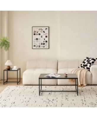 Black Glass CoffeeTable, Small Tea Table, Glass with Metal Legs Sofa Table