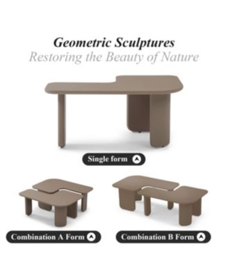 35.43" L-Shape Modern Coffee Table, Multi-layer Green Paint, Khaki