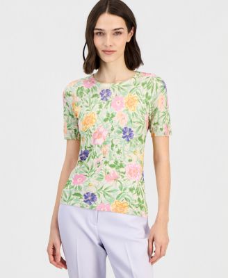 Women's Printed Scoop-Neck Sweater T-Shirt