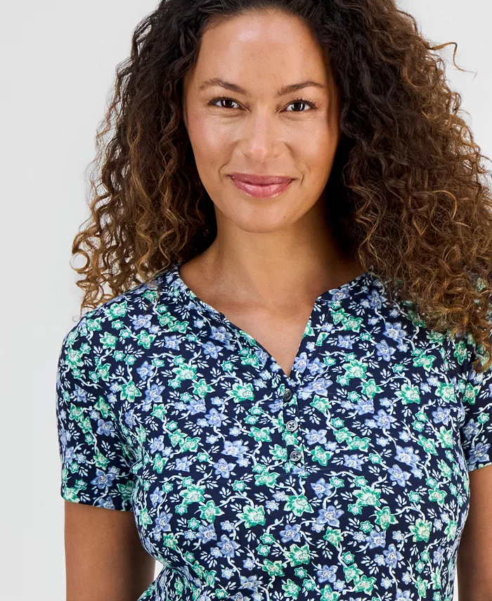 Women's Printed Short-Sleeve Henley Top - thumbnail 3