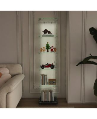  Premium 5-Tier Glass Display Case with 5 LED Modes, Single Door Bookshelf