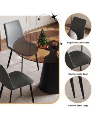 35" Round Dining Table & 4 Chairs Set - Mid-Century Modern Glass Top