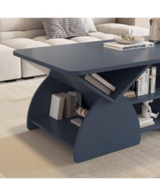 Engineered Wood Rounded Corner Rectangular Coffee Table with Shelves