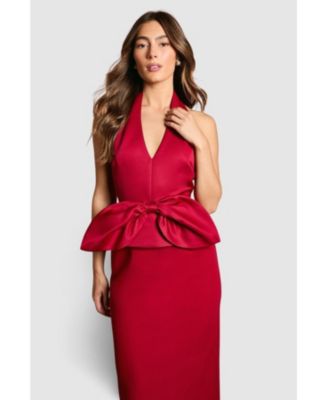Women's Halter Neck Satin Column Midi Dress