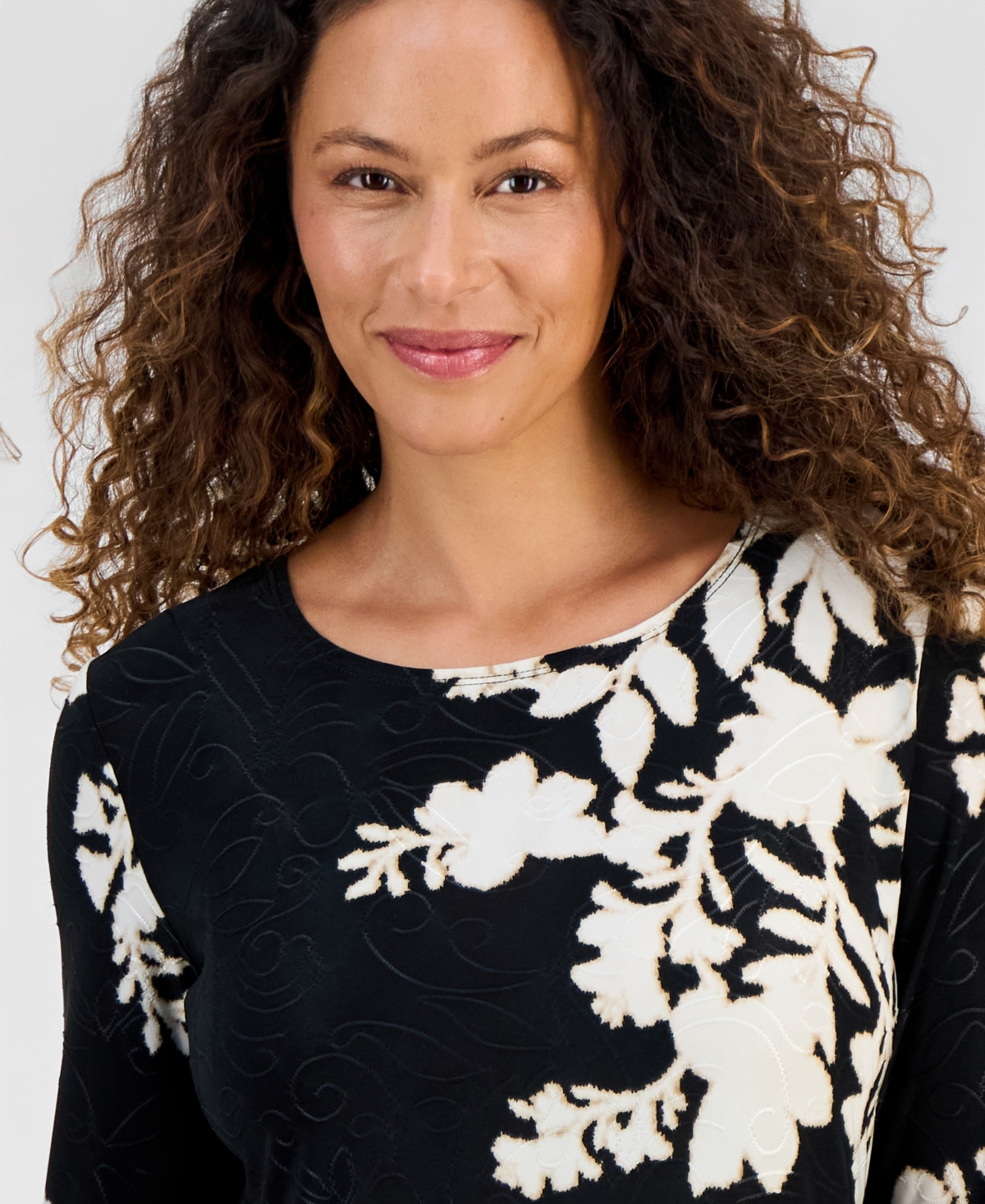 Jm Collection Petite Cameron Floral 3/4-Sleeve Jacquard Top, Macy's Exclusive