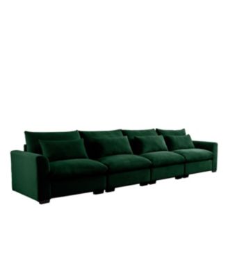 4 Seater Green Corduroy Sofa with 4 Waist Pillows