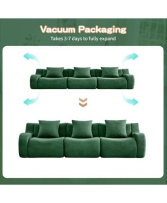 Boneless Sofa, 3 Seat Teddy Fabric, Anti-Slip, Curved Armrests