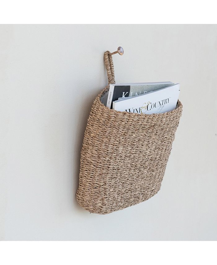 Storied Home Hand-Woven Seagrass Wall Basket with Loop and Cotton Lining, Natural - Tan/Beige