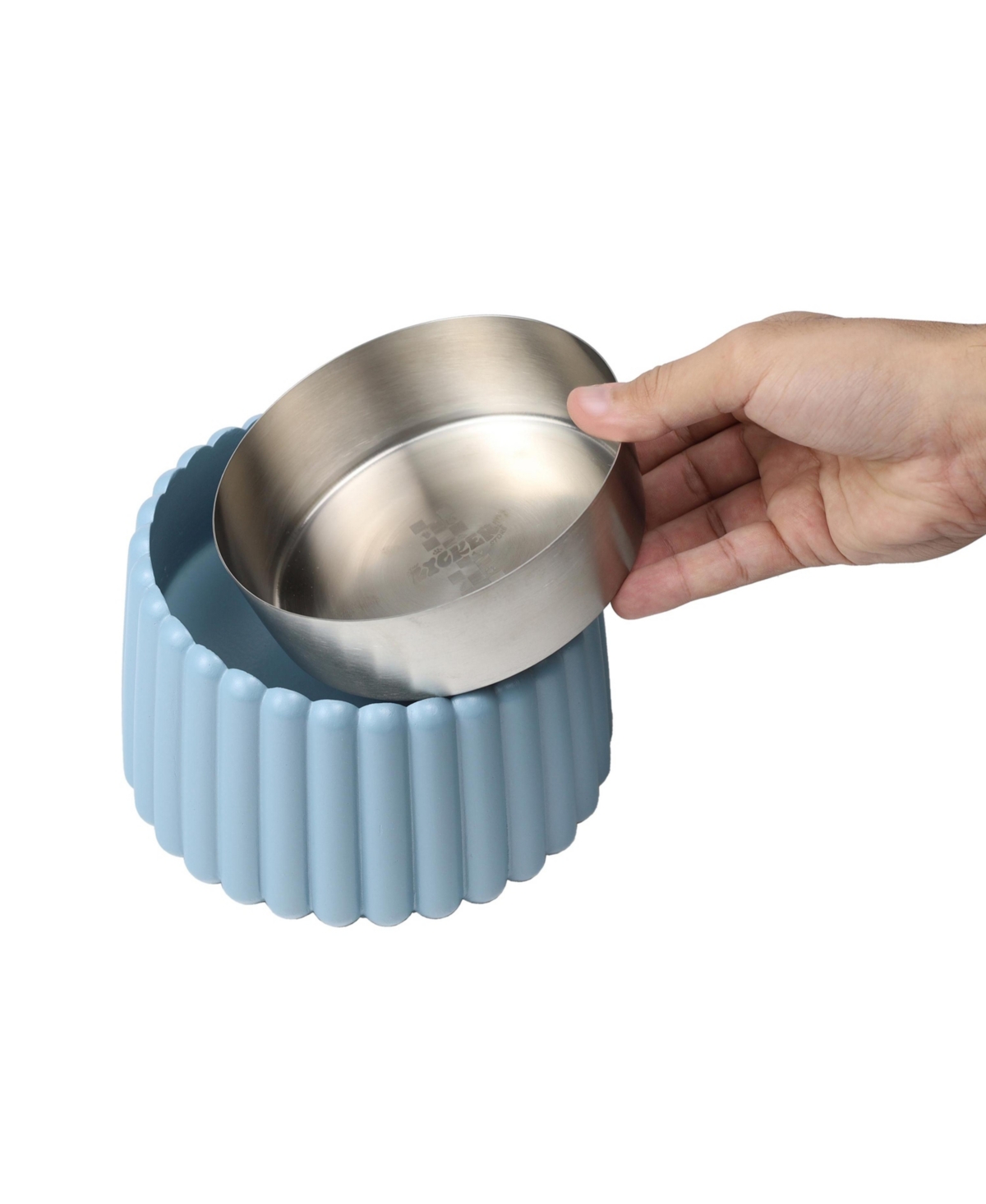 The Licker Store Ripple Ridge Small/Medium Slanted Concrete and Stainless Steel Bowl 16oz (2 Cups) Pet Feeder