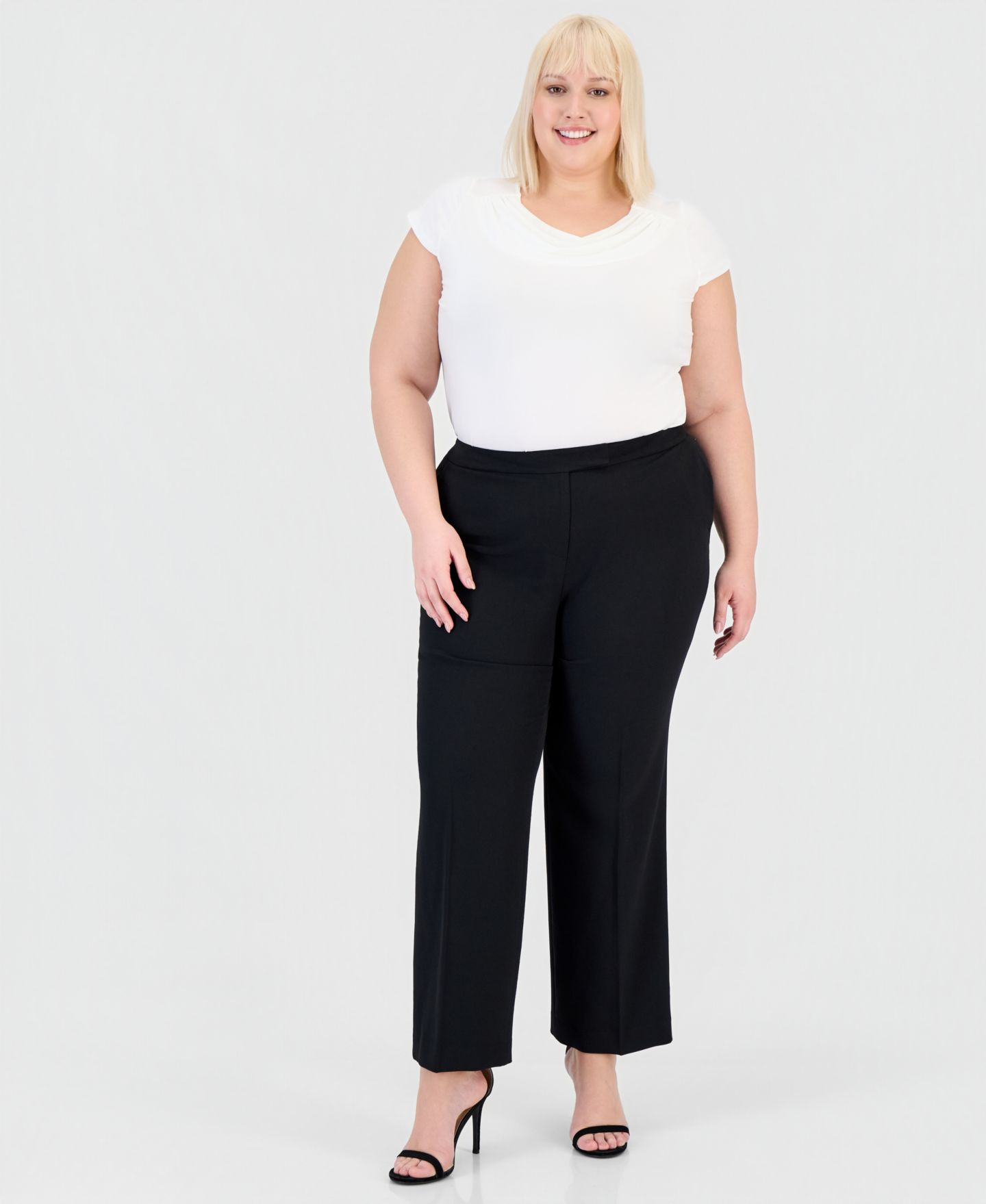 Женские брюки Kasper Plus Size Stretch Crepe Straight Leg Pant, цвет: Чёрный — фото 1
