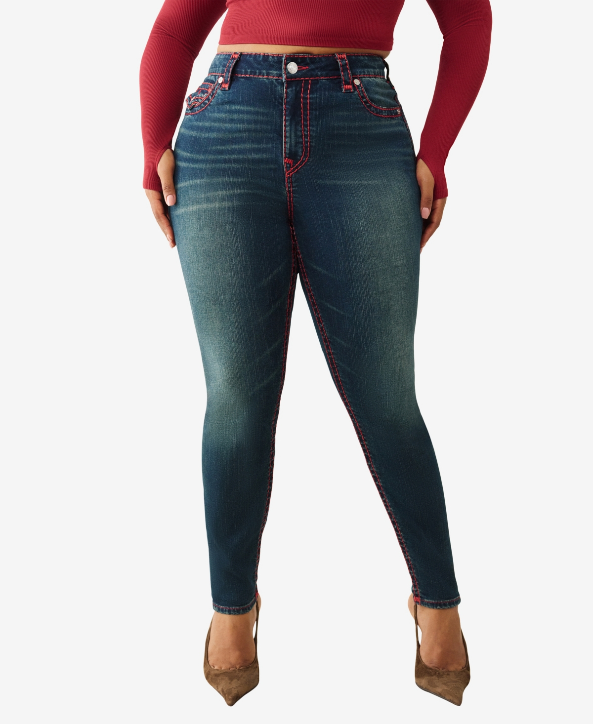 True Religion Plus Jennie Mid Rise Lurex Super T Flap Jeans
