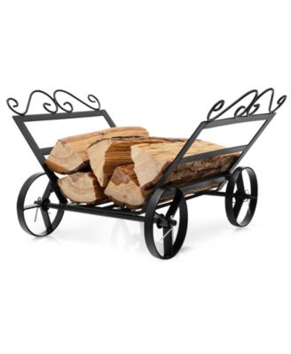 Firewood Rack Decorative Rustproof Steel Fireplace Log Holder with Wheels
