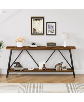 Streamdale 70.9" Extra Long Sofa Table with 2-Tier Storage Shelves, Rustic Brown/Black