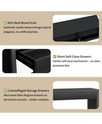 60" Modern 2-Drawer Fluted Console Table - Wood Veneer Sofa Table