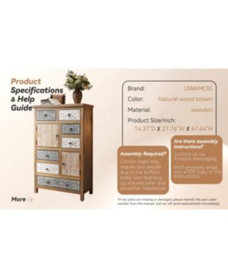 Vintage Tall Wooden Accent Cabinet with 6 Drawers & 2 Doors