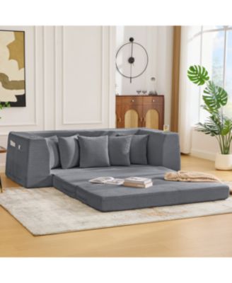 Corduroy Convertible Sofa Bed Loveseat with 5 Pillows