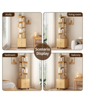 Rotating Bookshelf, 360 Display 5 Tier Corner Bookshelf with Drawer