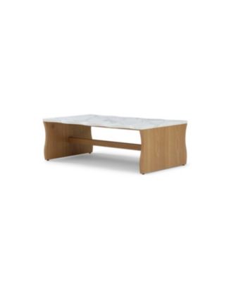 Whisper of Waves Modern Coffee Table, Marble & Solid Wood Base