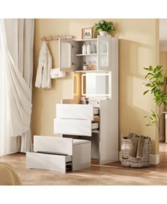 3-in-1 Vanity Table with LED Mirror and Storage Stool