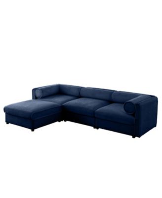 Elegant Blue Chenille L-Shaped Sofa with Storage and Ottoman