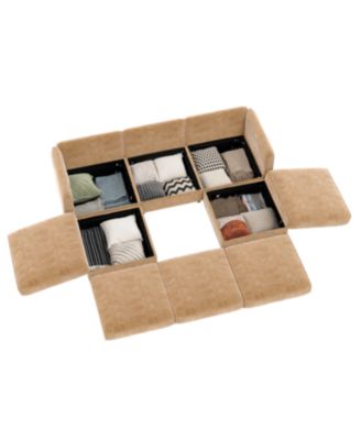 Elegant Camel Chenille U-Shaped Sofa with Storage and Ottoman