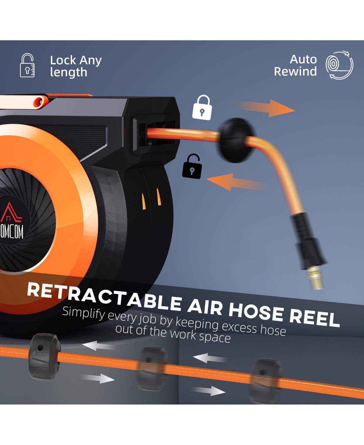 Homcom Retractable Air Hose Reel with Bracket, Auto Rewind Air Hose Reel