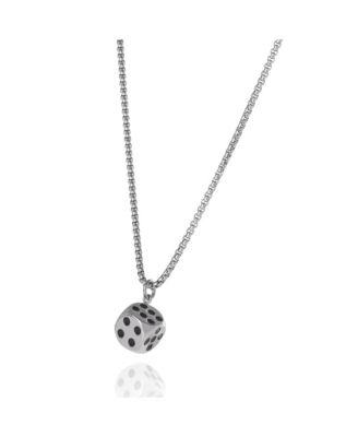Men s Dice Pendant Necklace - 22'' Stainless Steel Box Chain