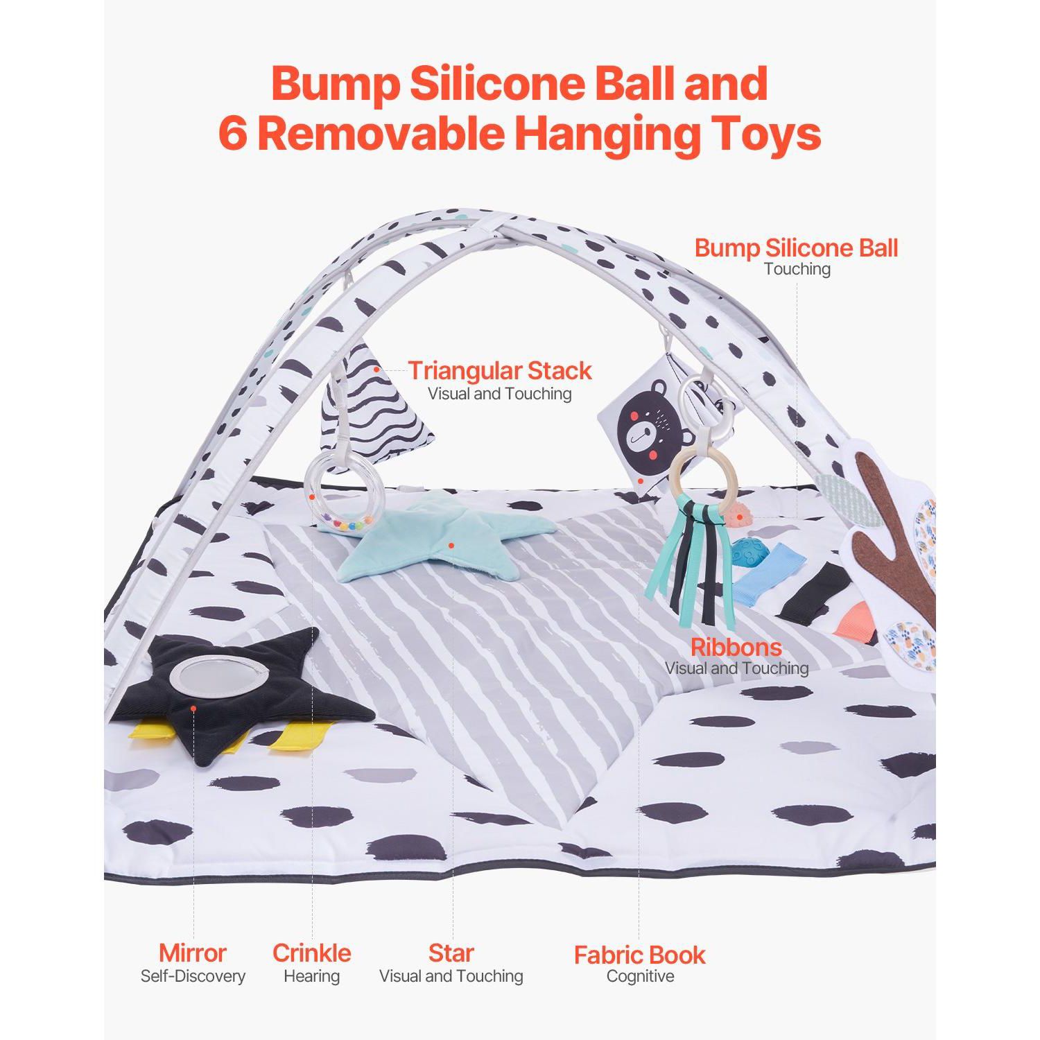 Infant Foldable Washable Play Gym Mat with 6 Detachable Toys