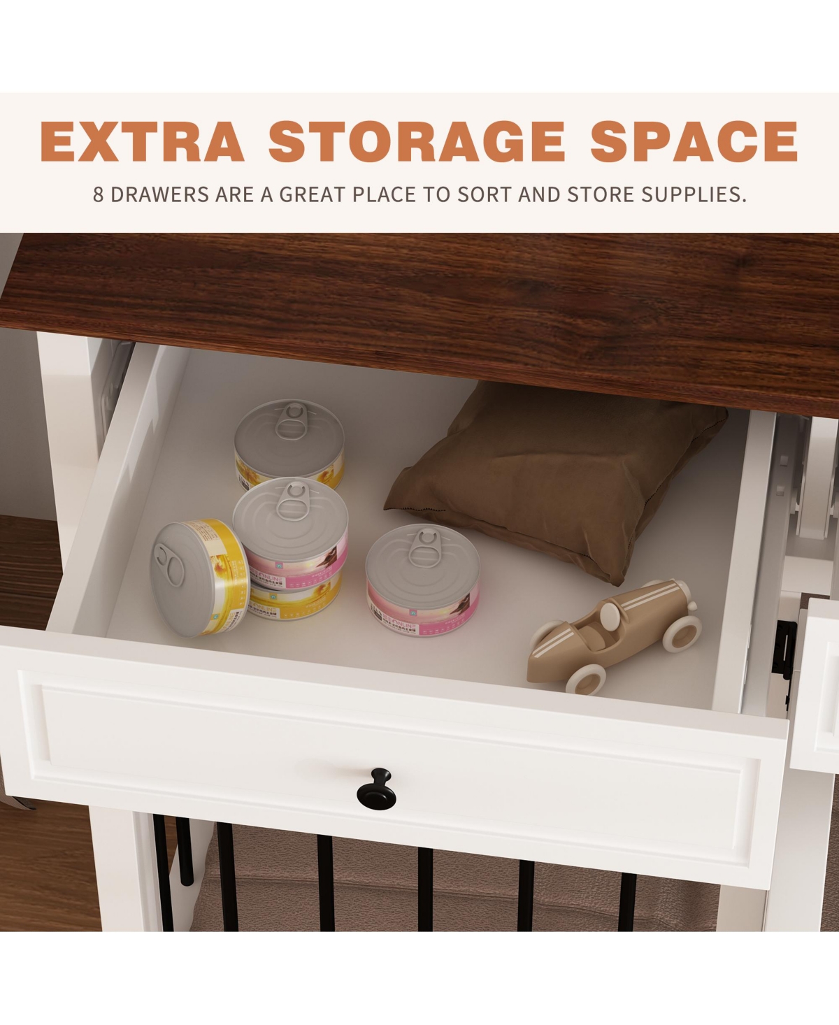 Homsee Large Dog Crate With 8 Drawers, Indoor Large Furniture Style Dog House Cage