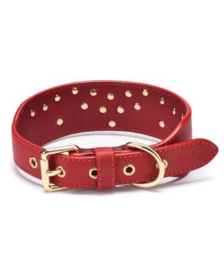 Western Style Full Grain Genuine Leather Embroidered Dog Collar with Pearl or Turquoise Studs