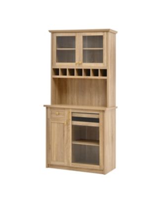 Farmhouse Buffet with Hutch - Kitchen Pantry Storage Cabinet with Wine Rack