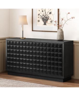 Modern 4-Door Storage Cabinet with Geometric Doors & Metal Trim