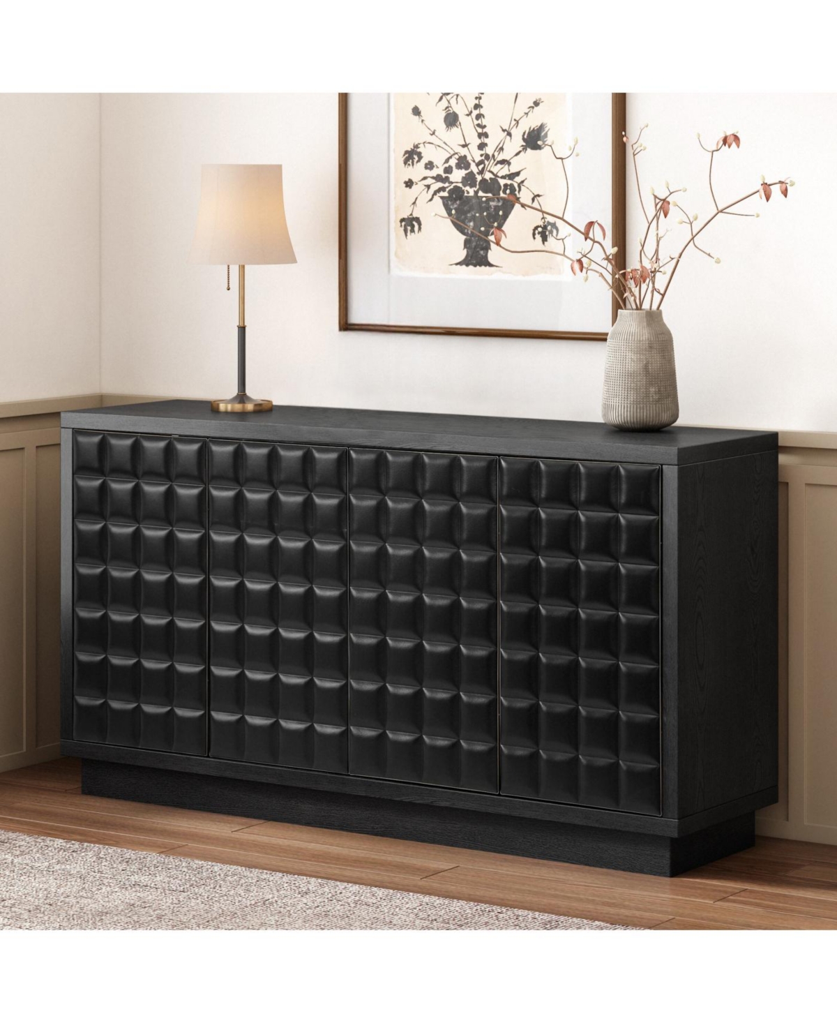 Streamdale Furniture Modern 4-Door Storage Cabinet with Geometric Doors & Metal Trim