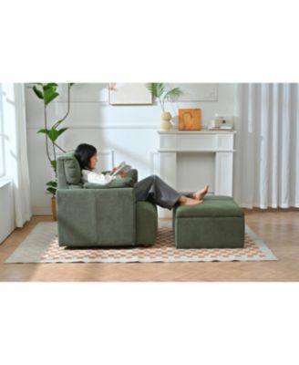 Oversized Dark Green Accent Armchair with Storage Ottoman