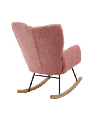 Pink Teddy Fabric Glider Chair with Metal Frame