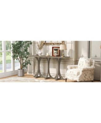 Wooden Console Table with Oak Veneer Top - Farmhouse Entryway Table