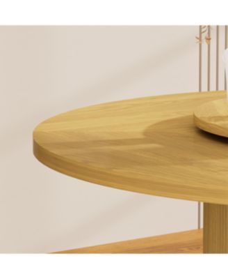 55" Round Dining Table for Six with Storage Rack & Rotating Tray Natural