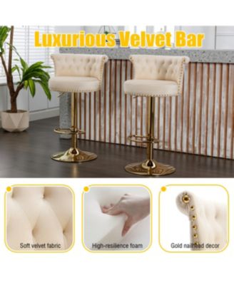 Velvet 360 Rotating Bar Chair with Adjustable Height - Modern Kitchen Island Chair