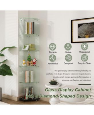  Premium 5-Tier Diamond Glass Display Case with 5 LED Modes