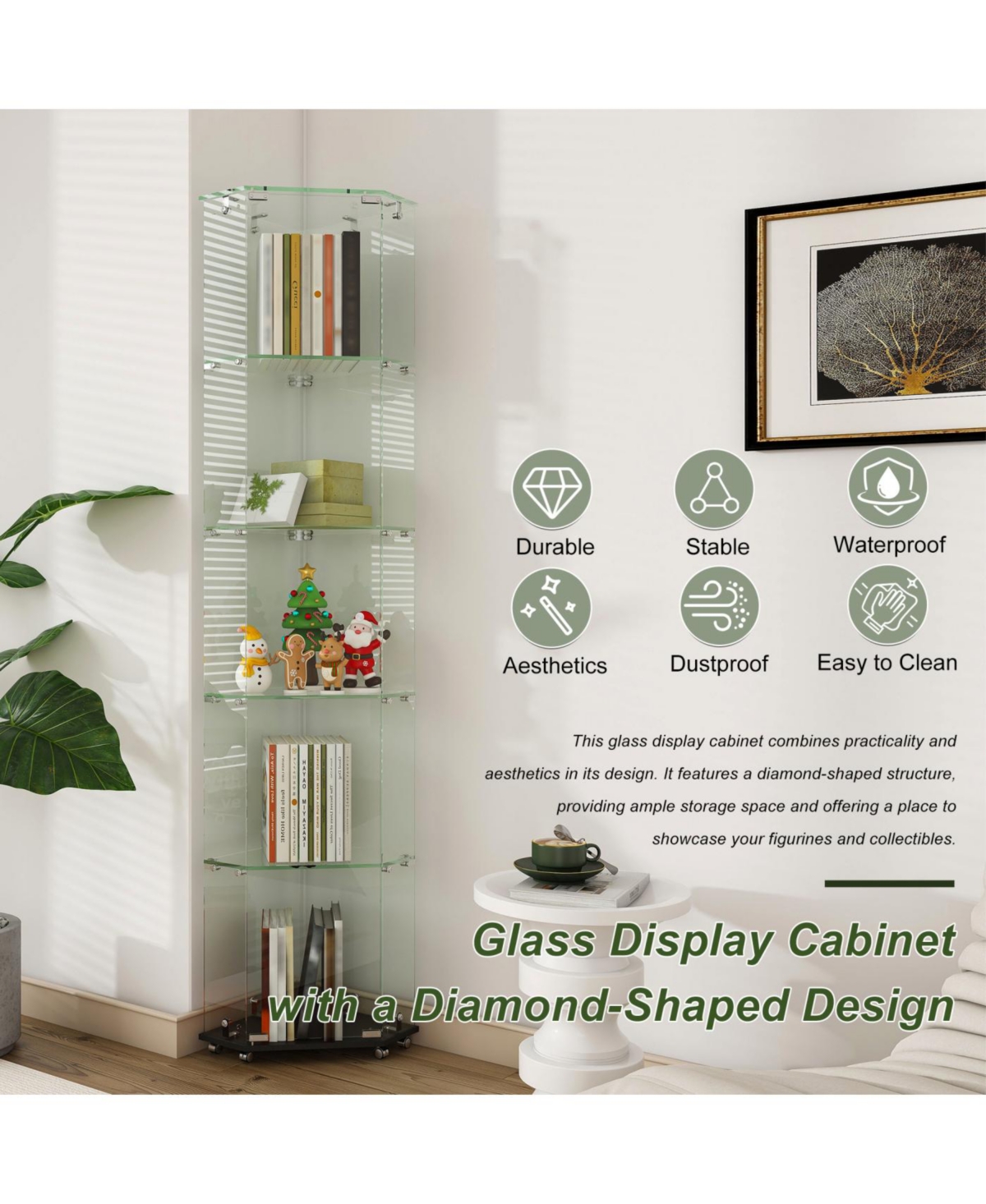 Streamdale Furniture Premium 5-Tier Diamond Glass Display Case with 5 Led Modes