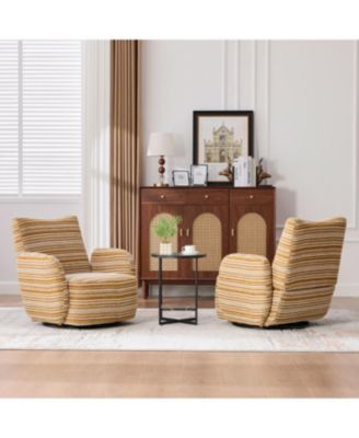 Modern 360 Swivel Leisure Chair with Striped Armrest